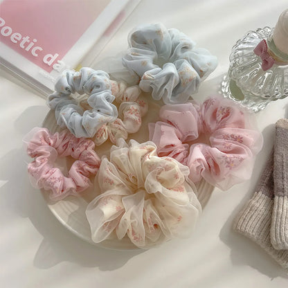 Fashion Stripe Flower Cloth Hair Tie