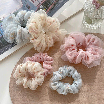 Fashion Stripe Flower Cloth Hair Tie