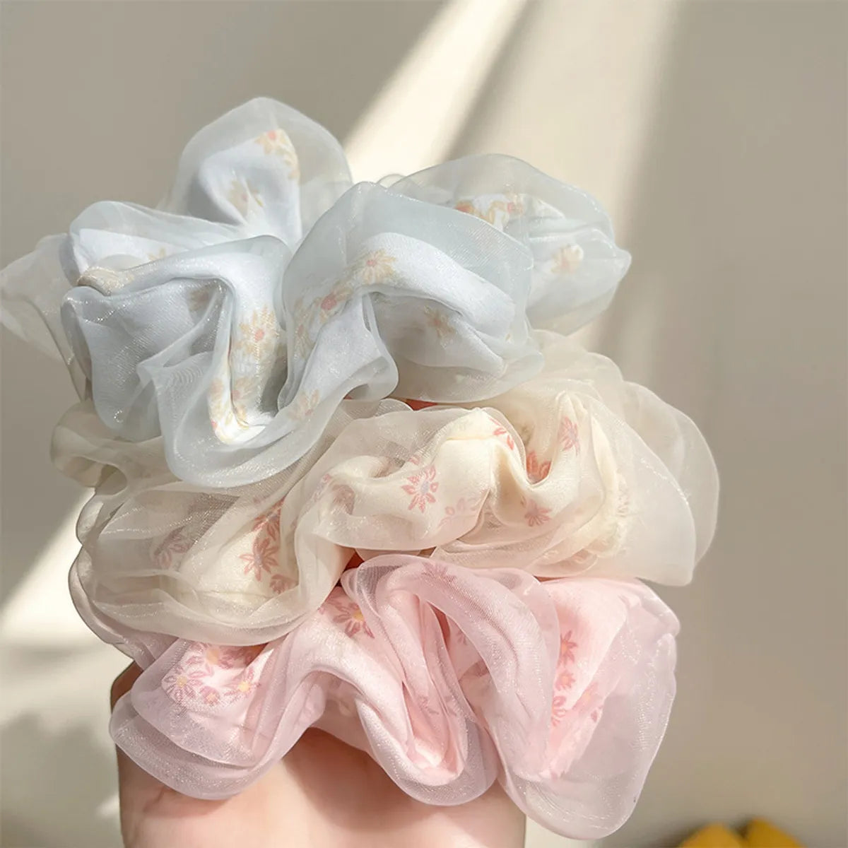 Fashion Stripe Flower Cloth Hair Tie