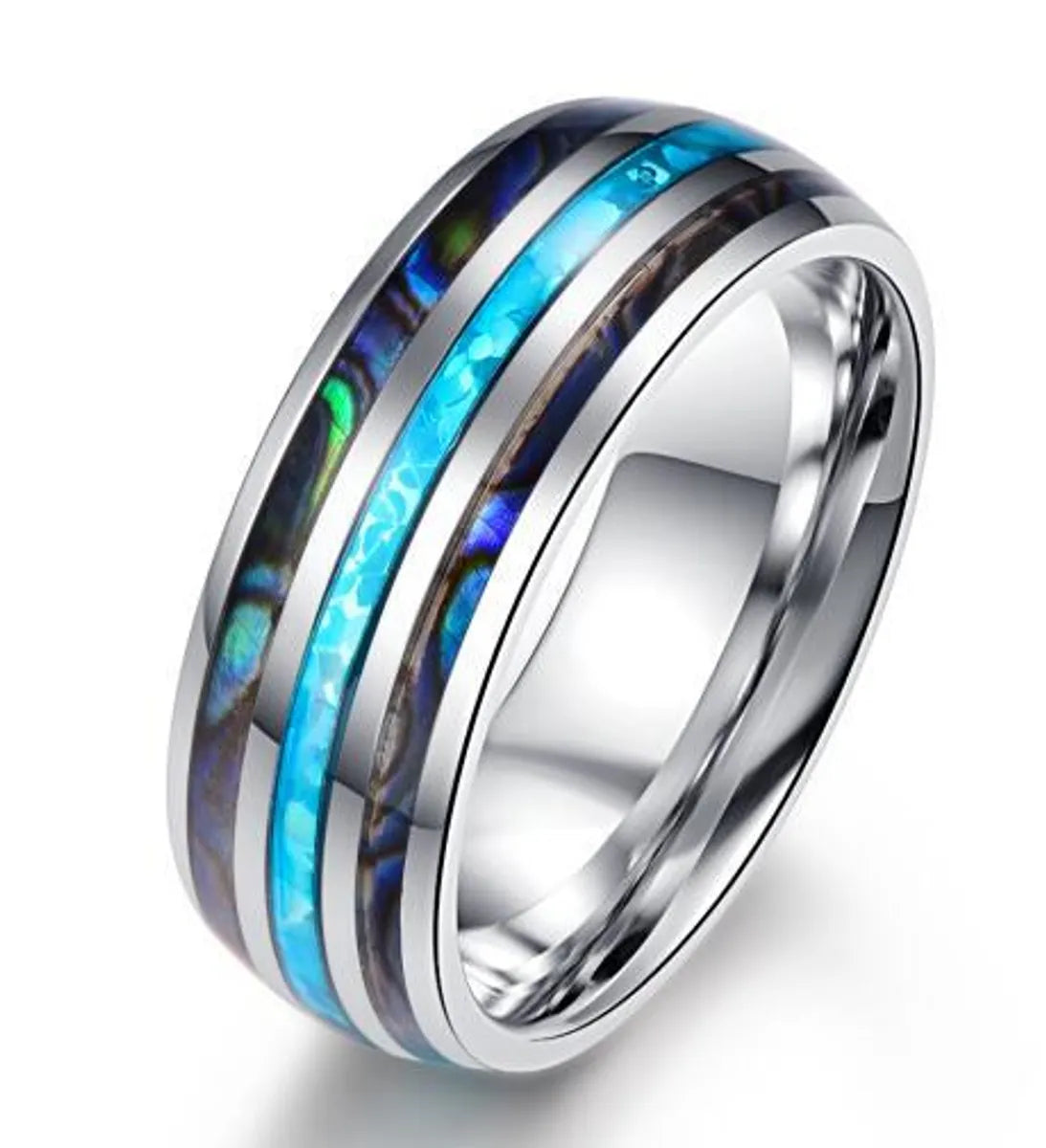 Fashion Stripe Stainless Steel Men'S Ceramic Ring