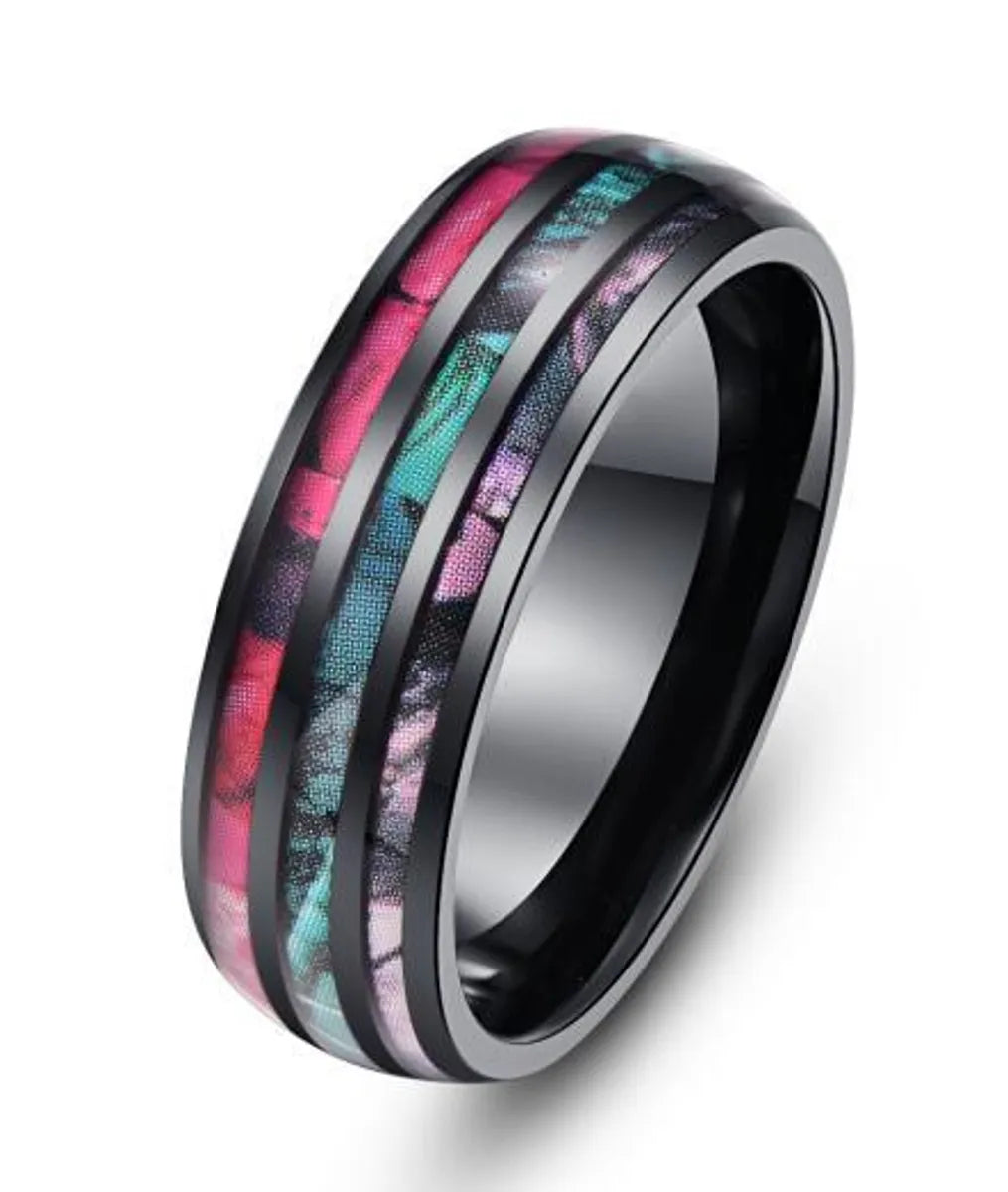 Fashion Stripe Stainless Steel Men'S Ceramic Ring