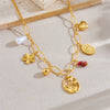 Fashion Style Gold Plated Stainless Steel Flower Oval Pendant Necklace