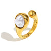 Fashion Stylish Stainless Steel 18K Gold Plated Imitation Pearl Snake Head Flower Polar Star Three Layer Open Ring For Women With Electroplating And Animal Zodiac Design
