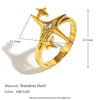 Fashion Stylish Stainless Steel 18K Gold Plated Imitation Pearl Snake Head Flower Polar Star Three Layer Open Ring For Women With Electroplating And Animal Zodiac Design