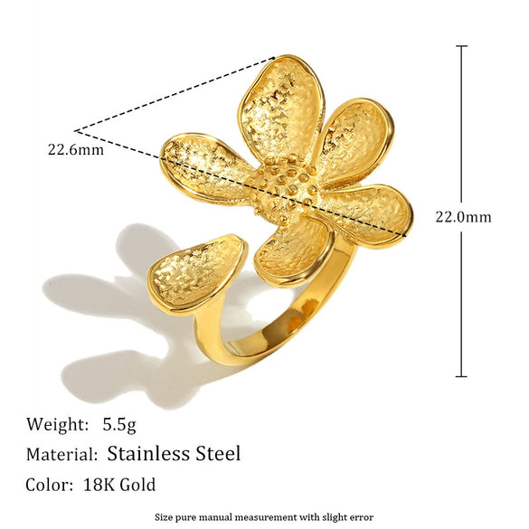 Fashion Stylish Stainless Steel 18K Gold Plated Imitation Pearl Snake Head Flower Polar Star Three Layer Open Ring For Women With Electroplating And Animal Zodiac Design
