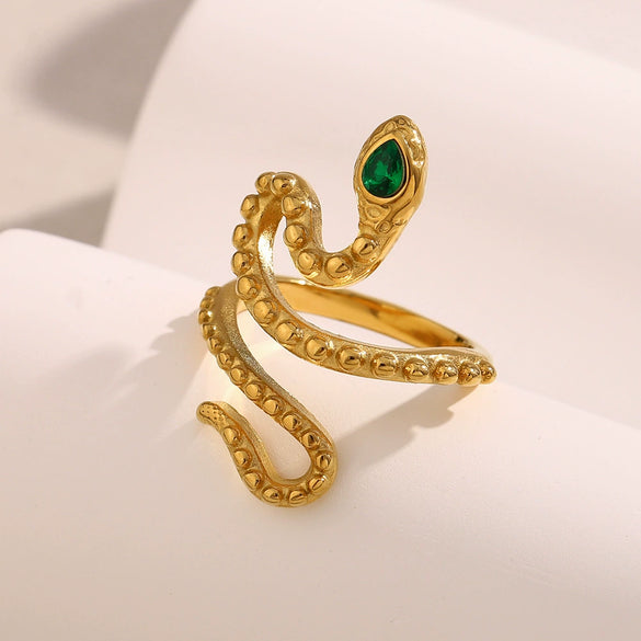 Fashion Stylish Stainless Steel 18K Gold Plated Imitation Pearl Snake Head Flower Polar Star Three Layer Open Ring For Women With Electroplating And Animal Zodiac Design