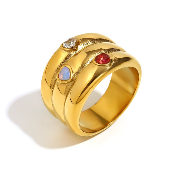 Fashion Stylish Stainless Steel 18K Gold Plated Imitation Pearl Snake Head Flower Polar Star Three Layer Open Ring For Women With Electroplating And Animal Zodiac Design
