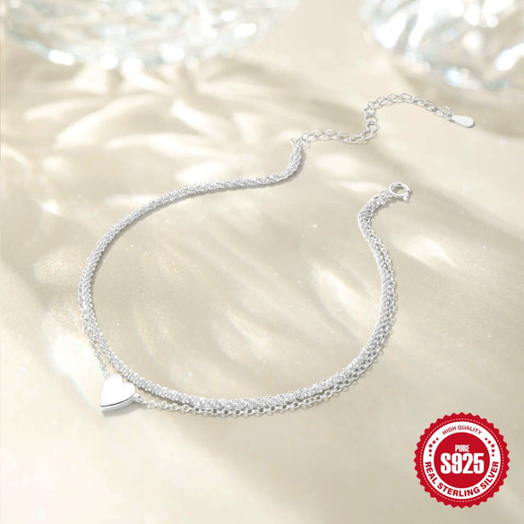 Fashion Summer S925 Sterling Silver Doublelayer Adjustable Heartshaped Pendant Foot Chain With Stars Styling