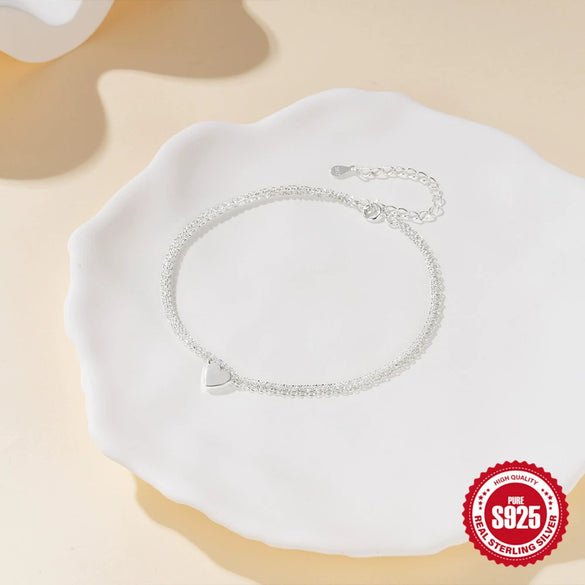Fashion Summer S925 Sterling Silver Doublelayer Adjustable Heartshaped Pendant Foot Chain With Stars Styling