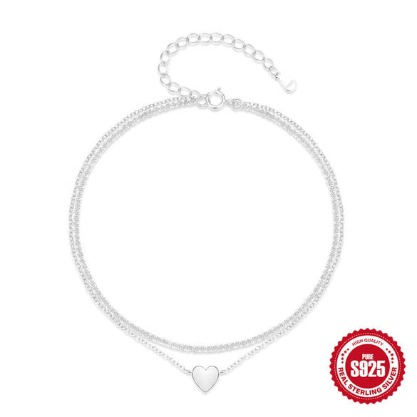 Fashion Summer S925 Sterling Silver Doublelayer Adjustable Heartshaped Pendant Foot Chain With Stars Styling