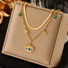 Fashion Sun Eye Titanium Steel Plating Inlay Turquoise Layered Necklaces