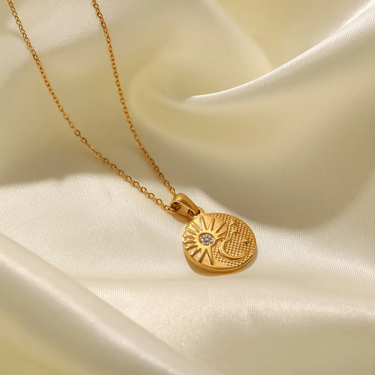 Fashion Sun Moon Stainless Steel Zircon Pendant Necklace