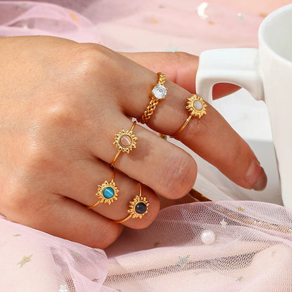 Fashion Sun Stainless Steel Inlay Opal Gold Plated Open Ring