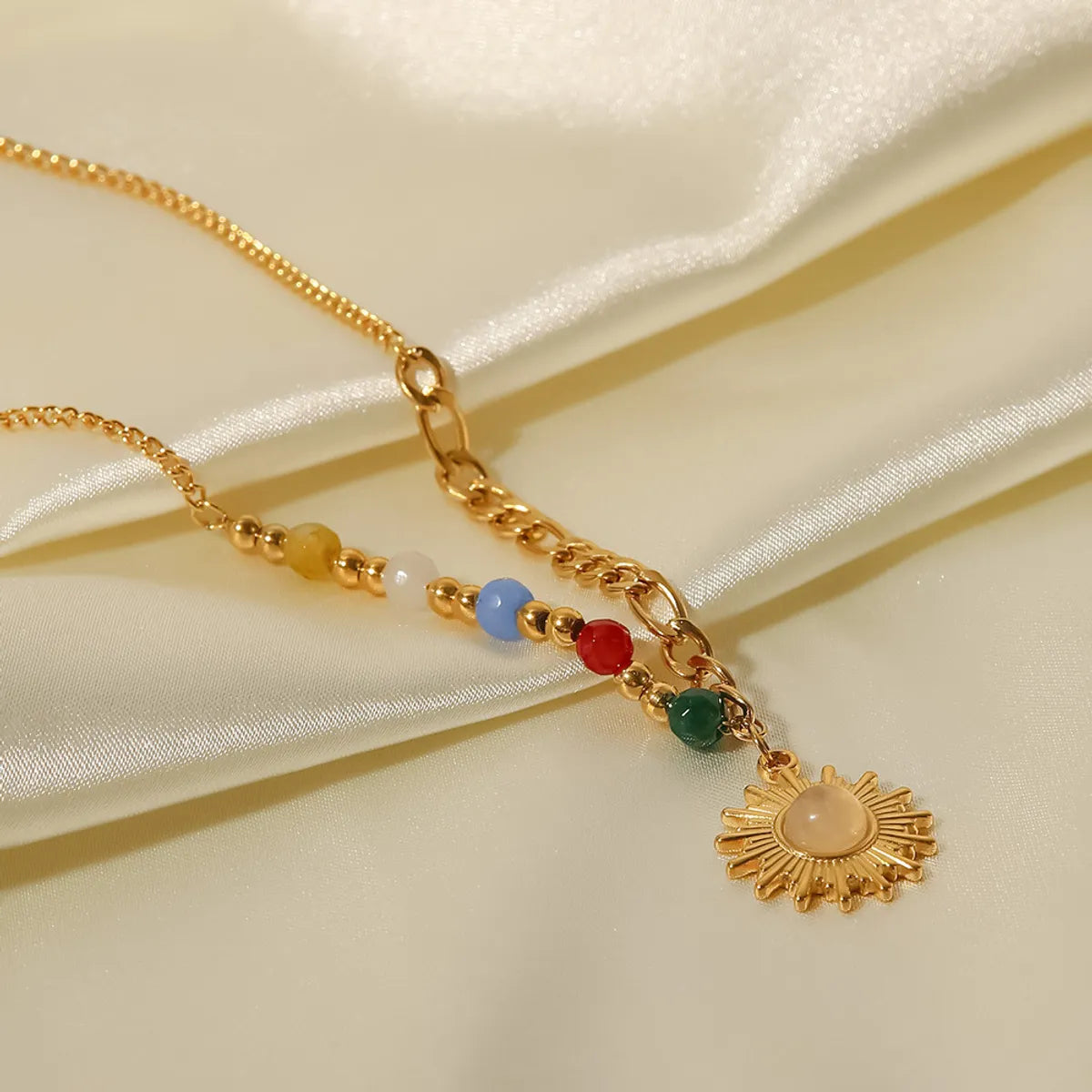 Fashion Sun Stainless Steel Pendant Necklace Gold Plated Inlay Opal Stainless Steel Necklaces