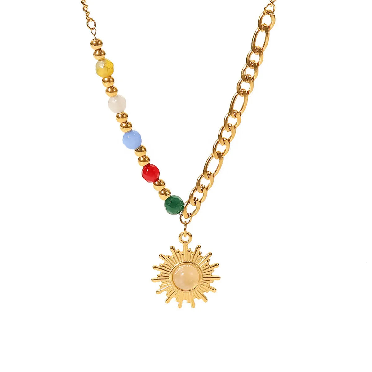 Fashion Sun Stainless Steel Pendant Necklace Gold Plated Inlay Opal Stainless Steel Necklaces