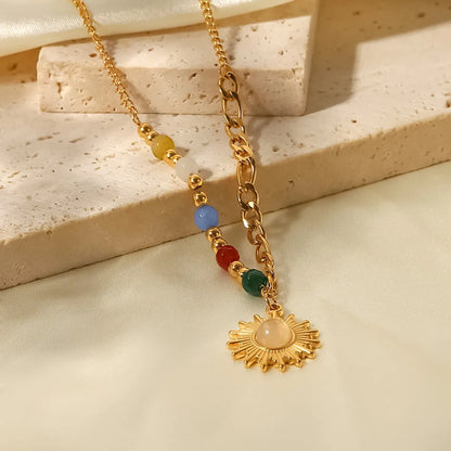 Fashion Sun Stainless Steel Pendant Necklace Gold Plated Inlay Opal Stainless Steel Necklaces