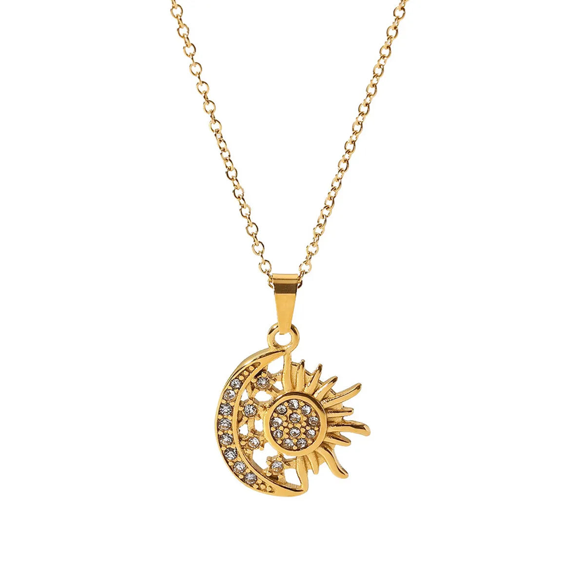 Wholesale Jewelry Fashion Sun Star Moon 304 Stainless Steel Zircon Gold Plated Necklace