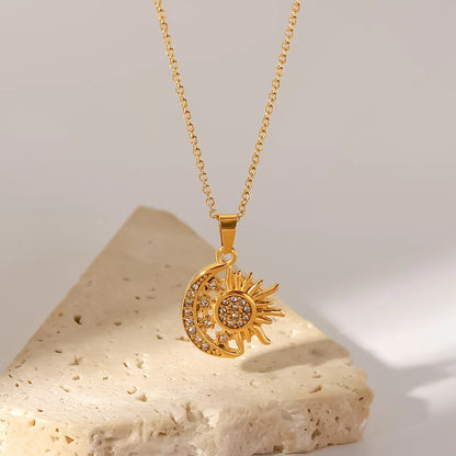 Wholesale Jewelry Fashion Sun Star Moon 304 Stainless Steel Zircon Gold Plated Necklace