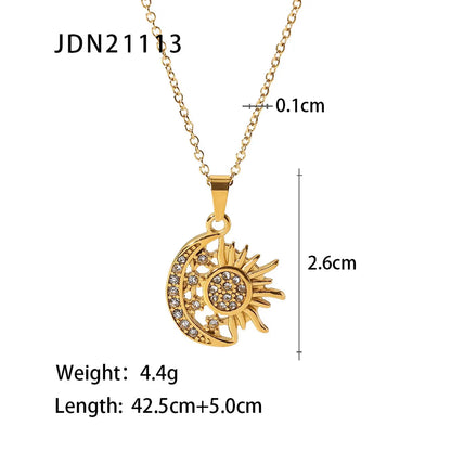 Wholesale Jewelry Fashion Sun Star Moon 304 Stainless Steel Zircon Gold Plated Necklace