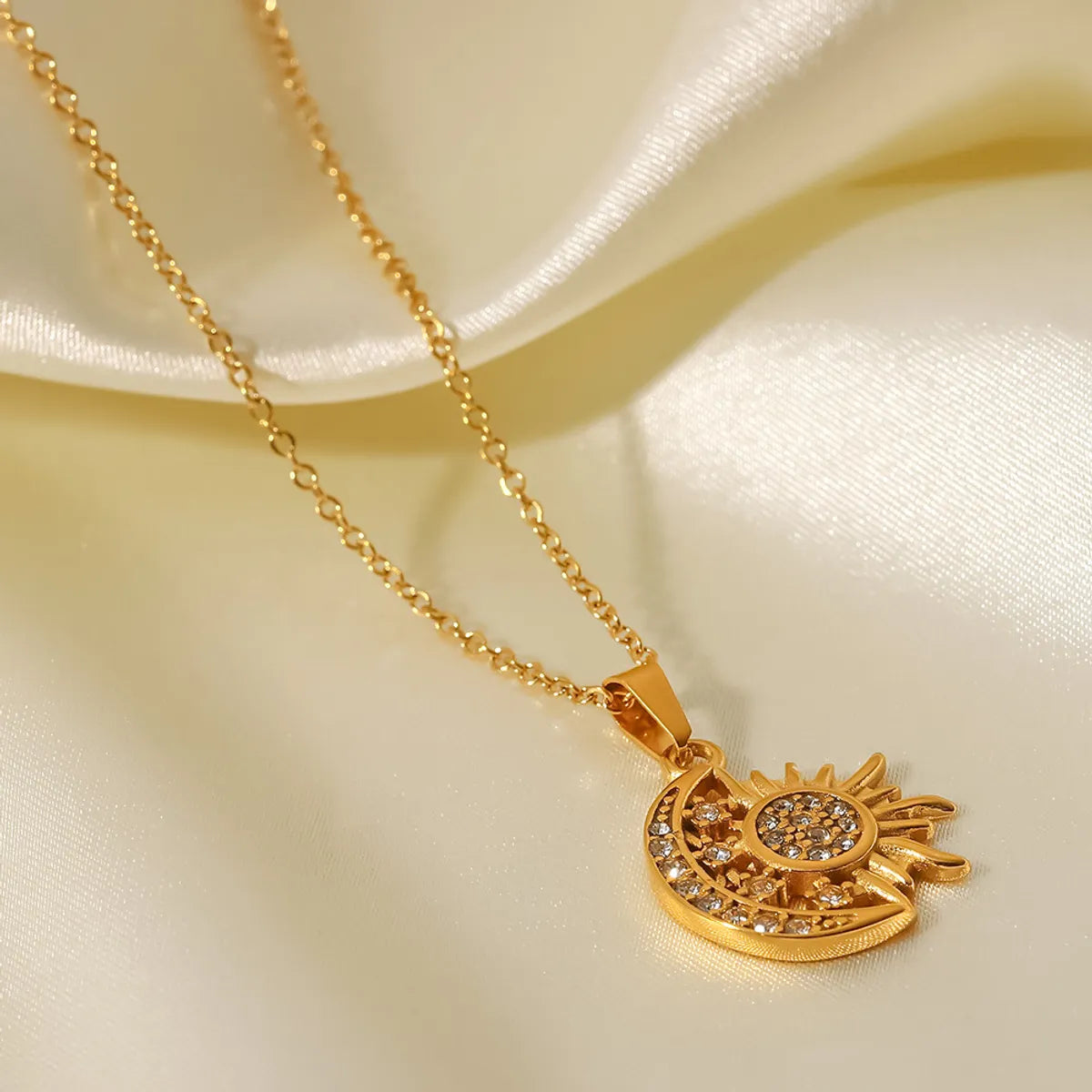 Wholesale Jewelry Fashion Sun Star Moon 304 Stainless Steel Zircon Gold Plated Necklace