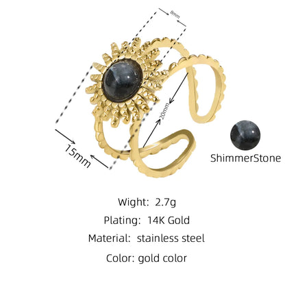 Wholesale Jewelry Retro Sunflower 304 Stainless Steel Natural Stone 14K Gold Plated