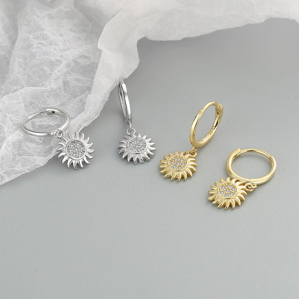 Fashion Sunflower Zircon Earrings For Women In S925 Sterling Silver With Diamond Encrusted Geometric Design And Electroplated Finish