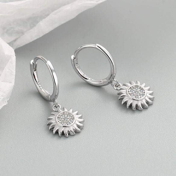 Fashion Sunflower Zircon Earrings For Women In S925 Sterling Silver With Diamond Encrusted Geometric Design And Electroplated Finish
