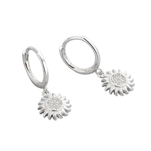 Fashion Sunflower Zircon Earrings For Women In S925 Sterling Silver With Diamond Encrusted Geometric Design And Electroplated Finish