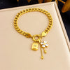 Fashion Sweet And Cool Stainless Steel Jewelry Set With Diamondencrusted Flower Star Square Pendant Tassel Chain And Electroplating Design