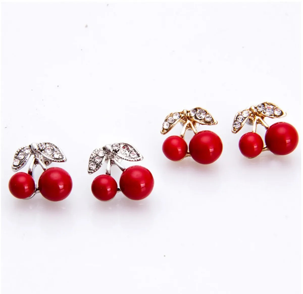 Fashion Sweet Cute Fruit Shaped Inlay Diamond Cherry Earrings