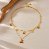 Fashion Sweet Fruit Pattern Stainless Steel Goldplated Pendant Necklace With Water Wave Chain