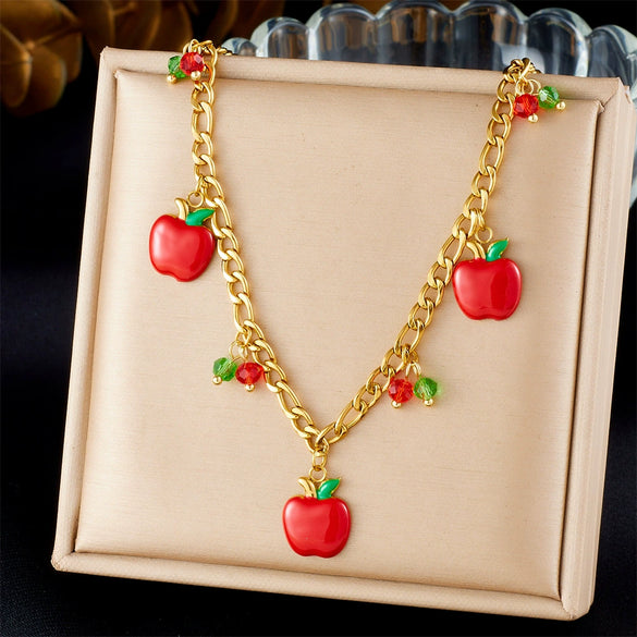 Fashion Sweet Fruit Style Stainless Steel Pendant Necklace With Electroplating And Three Dimensional Design