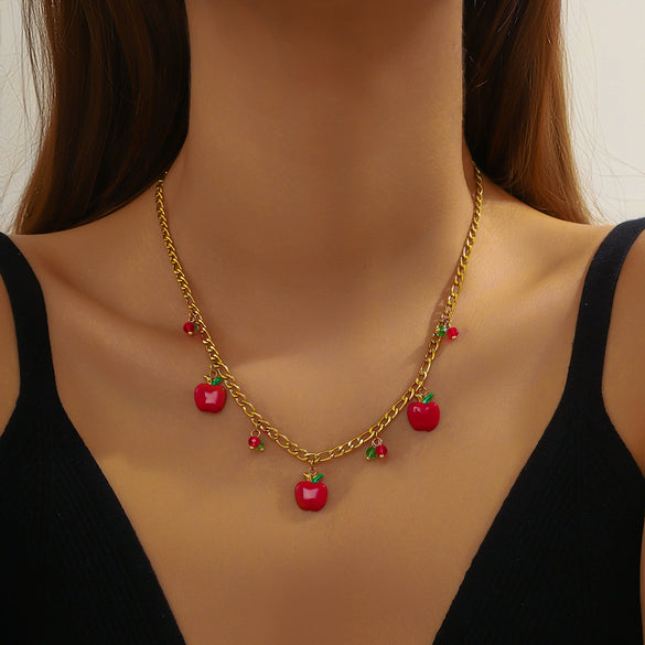 Fashion Sweet Fruit Style Stainless Steel Pendant Necklace With Electroplating And Three Dimensional Design
