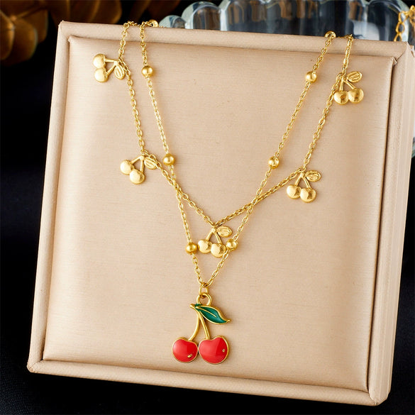 Fashion Sweet Fruit Style Stainless Steel Pendant Necklace With Electroplating And Three Dimensional Design