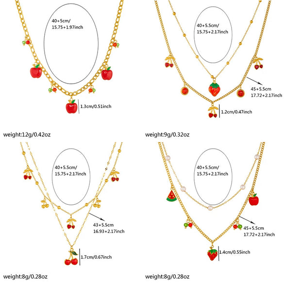 Fashion Sweet Fruit Style Stainless Steel Pendant Necklace With Electroplating And Three Dimensional Design
