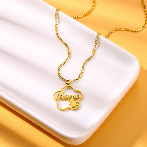Fashion Sweet Gentle Heart Girl Necklace Stainless Steel Snake Bone Chain Electroplating Cartoon Letters Numbers Text Jewelry