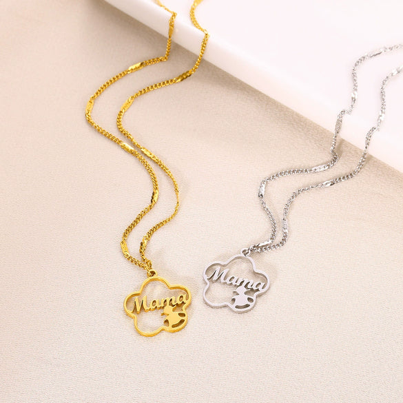 Fashion Sweet Gentle Heart Girl Necklace Stainless Steel Snake Bone Chain Electroplating Cartoon Letters Numbers Text Jewelry