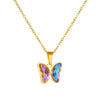 Fashion Sweet Girl Stainless Steel Jewelry Set With Gradient Butterfly Rhinestone Pendant Electroplated Include Earrings And Necklace