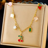 Fashion Sweet Glue Cherry And Strawberry Pearl Pendant Necklace For Women Stainless Steel Electroplating Fruit Pattern Clavicle Chain