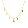 Fashion Sweet Glue Cherry And Strawberry Pearl Pendant Necklace For Women Stainless Steel Electroplating Fruit Pattern Clavicle Chain