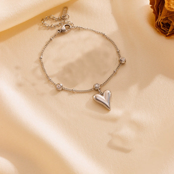 Fashion Sweet Titanium Steel Round Beads Heart Pendant Earrings Bracelet Necklace Set With Heart Water Drop Bell Patterns