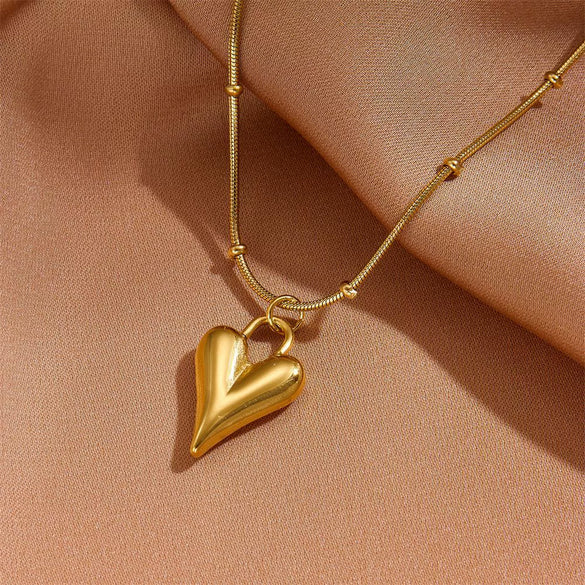 Fashion Sweet Titanium Steel Round Beads Heart Pendant Earrings Bracelet Necklace Set With Heart Water Drop Bell Patterns