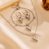 Fashion Sweet Titanium Steel Round Beads Heart Pendant Earrings Bracelet Necklace Set With Heart Water Drop Bell Patterns