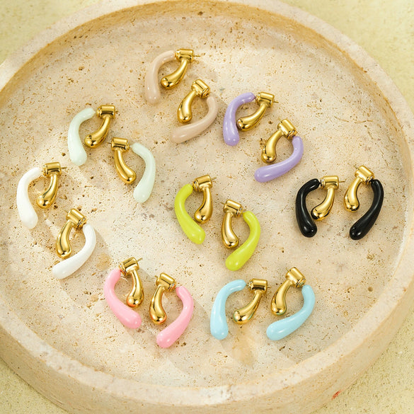 Fashion Sweet Wind Oil Drop Geometric Stainless Steel Electroplated Women's Earrings