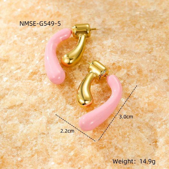 Fashion Sweet Wind Oil Drop Geometric Stainless Steel Electroplated Women's Earrings