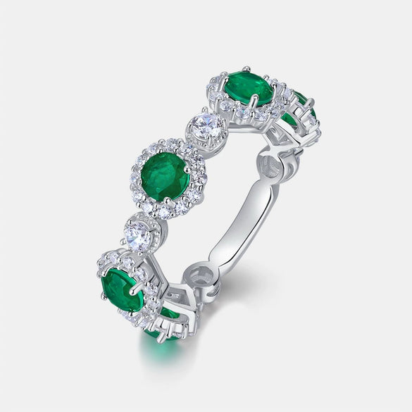Fashion Synthetic Emerald Ring S925 Silver Retro Geometric Style