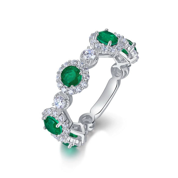 Fashion Synthetic Emerald Ring S925 Silver Retro Geometric Style