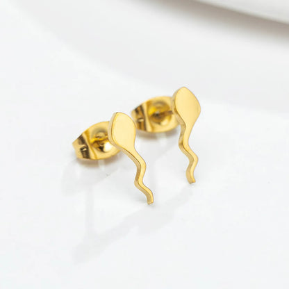 Fashion Tadpole Plating 304 Stainless Steel No Inlaid 18K Gold Plated Ear Studs