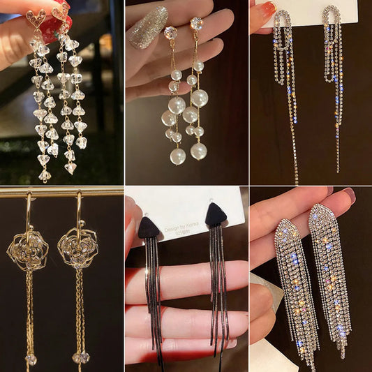 Fashion Tassel Alloy Inlay Artificial Diamond Women'S Drop Earrings 1 Pair