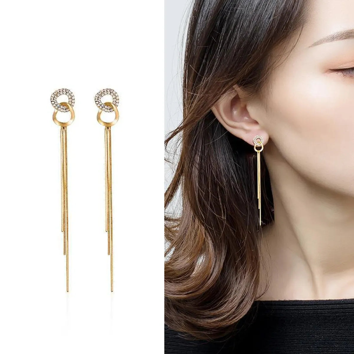 Fashion Tassel Alloy Inlay Rhinestones Women's Drop Earrings 1 Pair